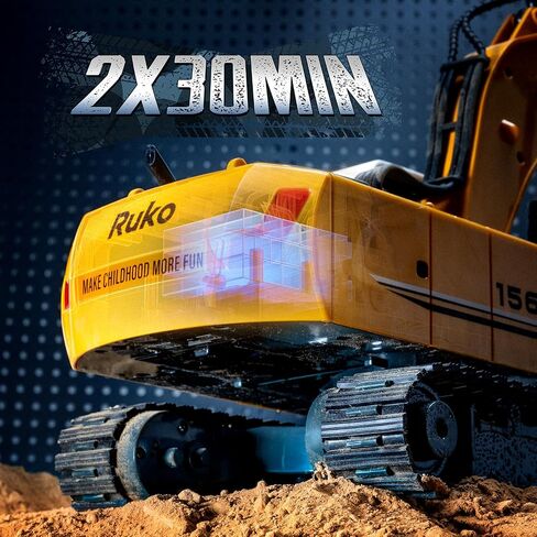Ruko 1661 Remote Control Excavator Toys for Boys, 2.4Ghz RC Construction Vehicles with Metal Shovel & Simulated Lights Gift for Kids in Saudi Arabia