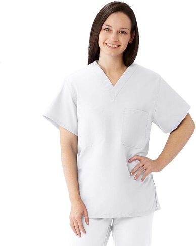 Medline ComfortEase Unisex Reversible Scrub Top, 2 Pockets, Black, Size X-Small in Saudi Arabia