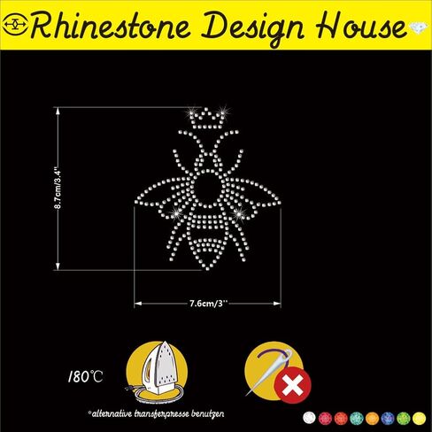 4 Pieces Bee Crown Crystal Rhinestone Iron-On Applique Transfer DIY Crown Rhinestone T-Shirt Mask Transfer Decal Glitter Little Bee Rhinestone Pattern Decoration (White) in Kuwait