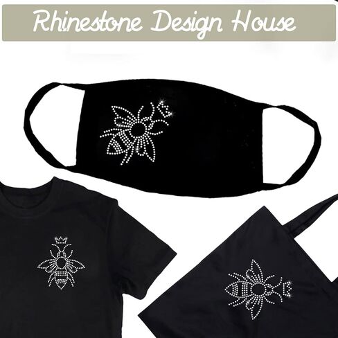 4 Pieces Bee Crown Crystal Rhinestone Iron-On Applique Transfer DIY Crown Rhinestone T-Shirt Mask Transfer Decal Glitter Little Bee Rhinestone Pattern Decoration (White) in Kuwait