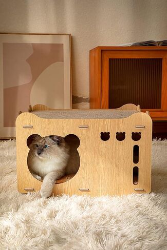 Detachable Wooden Cat House Corrugated Cat Scratch Board, Wear-Resistant Dust Free Vertical Double Layered Cat Nest in Saudi Arabia