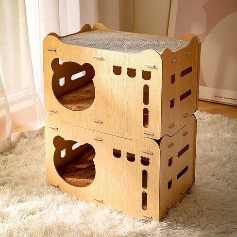 Detachable Wooden Cat House Corrugated Cat Scratch Board, Wear-Resistant Dust Free Vertical Double Layered Cat Nest in Saudi Arabia