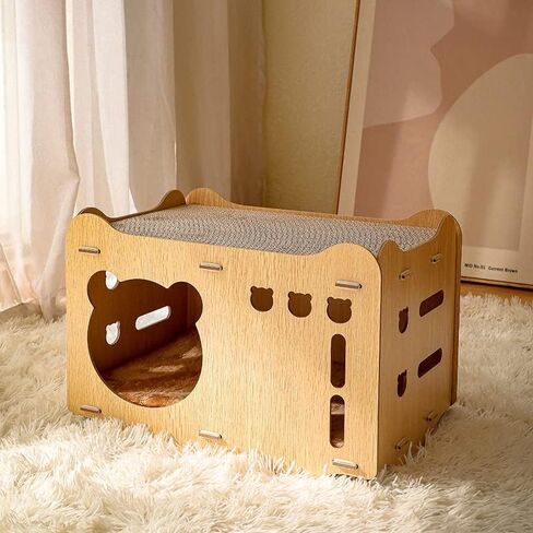 Detachable Wooden Cat House Corrugated Cat Scratch Board, Wear-Resistant Dust Free Vertical Double Layered Cat Nest in Saudi Arabia