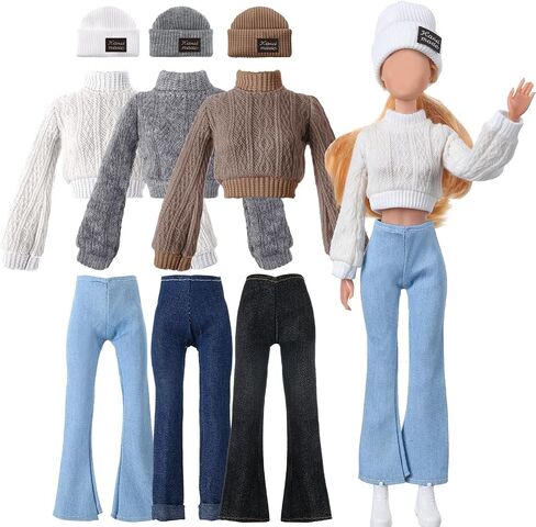 6 Pcs Christmas Doll Clothes 11.8 Inch Doll Accessories Set Sweaters Denim Pant Outfit Doll Clothing Sweet Doll Outfits for Christmas Birthday Gift in Saudi Arabia