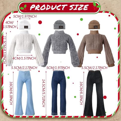 6 Pcs Christmas Doll Clothes 11.8 Inch Doll Accessories Set Sweaters Denim Pant Outfit Doll Clothing Sweet Doll Outfits for Christmas Birthday Gift in Saudi Arabia