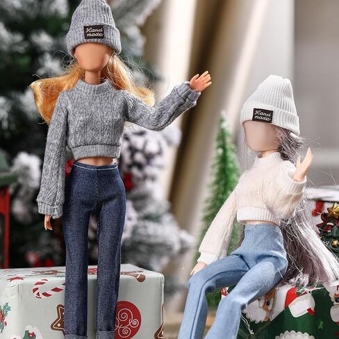 6 Pcs Christmas Doll Clothes 11.8 Inch Doll Accessories Set Sweaters Denim Pant Outfit Doll Clothing Sweet Doll Outfits for Christmas Birthday Gift in Saudi Arabia