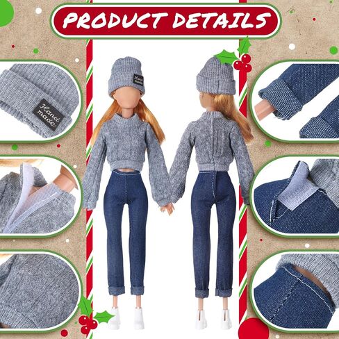 6 Pcs Christmas Doll Clothes 11.8 Inch Doll Accessories Set Sweaters Denim Pant Outfit Doll Clothing Sweet Doll Outfits for Christmas Birthday Gift in Saudi Arabia