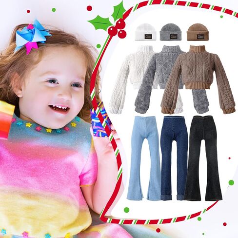 6 Pcs Christmas Doll Clothes 11.8 Inch Doll Accessories Set Sweaters Denim Pant Outfit Doll Clothing Sweet Doll Outfits for Christmas Birthday Gift in Saudi Arabia