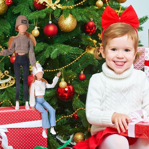 6 Pcs Christmas Doll Clothes 11.8 Inch Doll Accessories Set Sweaters Denim Pant Outfit Doll Clothing Sweet Doll Outfits for Christmas Birthday Gift in Saudi Arabia