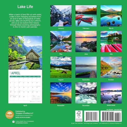 2025 Lake Life Monthly Wall Calendar by Bright Day, 12 x 12 Inch Beautiful Landscape Photography Gift in Saudi Arabia