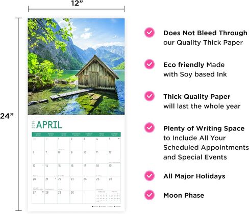2025 Lake Life Monthly Wall Calendar by Bright Day, 12 x 12 Inch Beautiful Landscape Photography Gift in Saudi Arabia