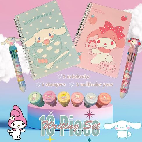 Brainy Writing Set Multicolor Pen Notebook Stampers Kawaii Anime Bunny Dog Cat Kitty Cartoons (YG) in Saudi Arabia