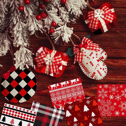 Hicarer 100 Pcs 5 x 5 Inches Christmas Precut Fabric Squares Black Red Cotton Craft Fabric Fat Quarters Snowman Santa Snowflake Fabric Scraps Bundles for Xmas DIY Craft Patchwork Sewing Quilting in Saudi Arabia
