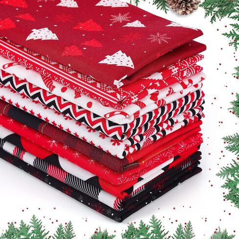 Hicarer 100 Pcs 5 x 5 Inches Christmas Precut Fabric Squares Black Red Cotton Craft Fabric Fat Quarters Snowman Santa Snowflake Fabric Scraps Bundles for Xmas DIY Craft Patchwork Sewing Quilting in Saudi Arabia