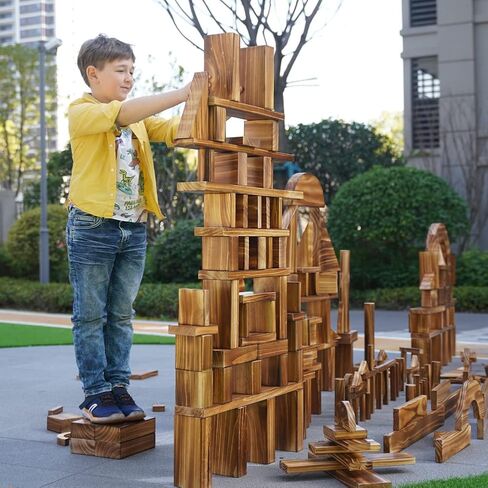 64 pcs Large Outdoor Carbonized Wooden Building Blocks Set for Kids Toddlers 3-12, Giant Carbonized Outside Wooden Blocks Playset for Kindergarten Yard, Jumbo Blocks (jumbo set 2#: 45 lbs (20.7 kg) in Saudi Arabia