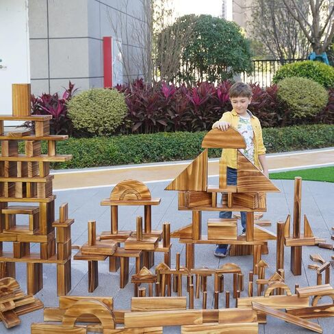 64 pcs Large Outdoor Carbonized Wooden Building Blocks Set for Kids Toddlers 3-12, Giant Carbonized Outside Wooden Blocks Playset for Kindergarten Yard, Jumbo Blocks (jumbo set 2#: 45 lbs (20.7 kg) in Saudi Arabia