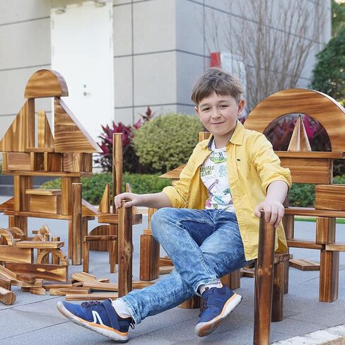 64 pcs Large Outdoor Carbonized Wooden Building Blocks Set for Kids Toddlers 3-12, Giant Carbonized Outside Wooden Blocks Playset for Kindergarten Yard, Jumbo Blocks (jumbo set 2#: 45 lbs (20.7 kg) in Saudi Arabia
