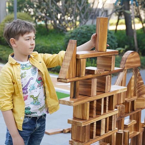 64 pcs Large Outdoor Carbonized Wooden Building Blocks Set for Kids Toddlers 3-12, Giant Carbonized Outside Wooden Blocks Playset for Kindergarten Yard, Jumbo Blocks (jumbo set 2#: 45 lbs (20.7 kg) in Saudi Arabia