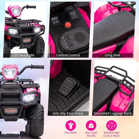 Kids Ride On ATV, 12V Kids 4 Wheeler Battery Powered Toy Car for Toddlers,3-6 w/Led Lights, High & Low Speed, Horn, Music, USB, Forward & Backward,Ride On Four Wheeler Quad for Boys & Girl-White in Saudi Arabia