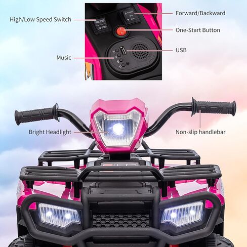 Kids Ride On ATV, 12V Kids 4 Wheeler Battery Powered Toy Car for Toddlers,3-6 w/Led Lights, High & Low Speed, Horn, Music, USB, Forward & Backward,Ride On Four Wheeler Quad for Boys & Girl-White in Saudi Arabia