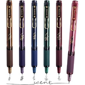 Gel Pens, 6 Pcs 0.5mm Black Ink Pens, Soft Scented Vintage Barrels Pens, Quick Dry Black Ink Pens for Journaling and Note Taking, Cute Aesthetic Pens for Office School & Home Supplies