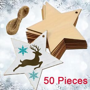 50Pcs 3.1x4 Inch Wooden Christmas Ornaments Unfinished Predrilled Wood Slices with Holes, Uniform Wood Round Circles Blank Discs for DIY Crafts Party Decorations