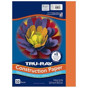 Tru-Ray Heavyweight Construction Paper, Electric Orange, 9" x 12", 50 Sheets