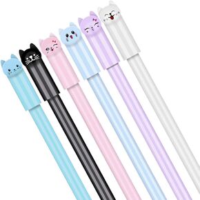 Sencoo Cute Cat Pens Girls Gel Pens Black Ball Point Pens for School Office Supplies Students Gift 6 pcs