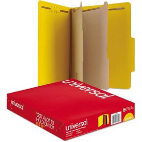 Universal UNV10304 Letter Size 2 Divider Bright Colored Pressboard Classification Folders - Yellow (10/Box)