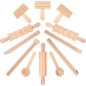 NUOBESTY Wooden Clay and Tools Kids Tool Set Wood Pottery Tools Stamps Molding Clay for Art DIY Crafts Wooden Clay Stamp Wooden Handle Pottery Tools