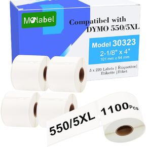بديل لملصقات DYMO 30323 (2-1/8" x 4") للشحن/الاسم، متوافق مع طابعات DYMO Labelwriter 450، 4XL، 550,5XL Rollo & Zebra المكتبية [5 لفات/1100 ملصق]