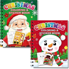 2 Pack Christmas Sticker Coloring Book for Kids Ages 4-8 Activity Books Xmas Toys Holiday Gifts Party Favor(20 Scenes)