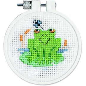Janlynn 21-0985 Round Kid Stitch Soggy Froggy Mini Counted Cross Stitch Kit, 3-Inch, Small