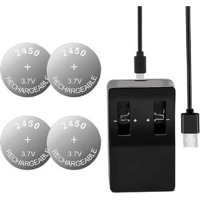 LIR2450 Rechargeable Battery with Charger 4 Pack, 3.7v LIR2450 Button Battery Can Replace CR2450 3v Lithium Batteries for Car Remote Key