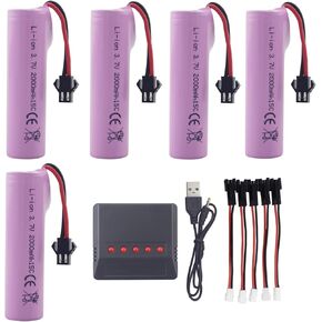 sea jump 5PCS 3.7V 2000mah SM-2P Plug Lithium Battery with 5in1 Charger for DE68 DE44 DE45W DE45 DE58 DE49 DE57 DE70 Off-Road Vehicle Truck Tank RC Remote Control Toy Car Battery