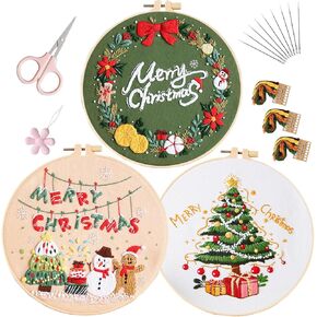 EOBTAIN Merry Christmas Embroidery Kit for Beginners,Christmas Tree Hand Embroidery Starter Practice kit for Adults Snowman Wreath Pattern Cross Stitch Kits,DIY Art Craft Christmas Gifts for Women