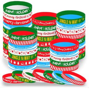 Morcheiong 42 Pieces Christmas Rubber Bracelets 7 Classic Design Silicone Wristbands for Merry Xmas Party Favors (Black)