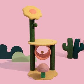 Happy & Polly Sunflower Cat Tree Cute Cat Tower 35.4 Inches for Kittens Stable Condo for Small Cats Easy to Assemble with Soft Hammock Furniture Activity Center for Kittens