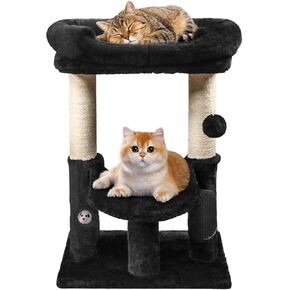 Cat Tree Tower, Cat Scratching Post Made with 100% Natural Sisal, Scratching Post for Indoor Cats, Featuring Super Cozy Perch and Cat Platform for Kittens and Cats (Black)