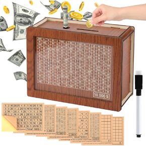 Wooden Money Box Money Bank for Kids and Adults,Cash Vault Wooden Savings Box,Cash Coin Retro Money Savings Box with Counter,Wooden Money Box with Money Target,Best Gift for Boys,Girls(10000 Dollar)