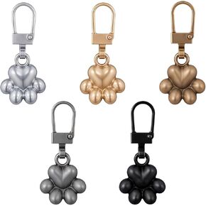 JJUNW 5Pcs Zipper Pulls Dog Paw Zipper Charms, Metal Zippers Mend Fixer Repair, Dog Footprint Keychain Zipper Tab Replacement Zipper Pull Charms, for Jewellery Making Purse Craftings
