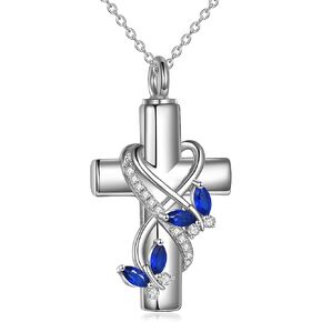 POPLYKE Dragonfly Cross Urn Necklace for Ashes 925 Sterling Silver Cremation Jewelry Memorial Ash Dragonfly Pendant Keepsake Gifts, Sterling Silver, no information