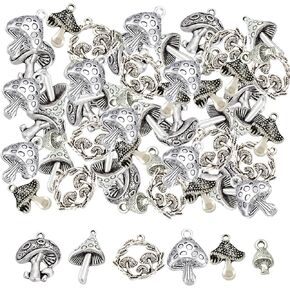 SUNNYCLUE 1 Box 60Pcs 6 Styles Mushrooms Charms Mushroom Charm Plants Forest Charm Bulk Tibetan Style Antique Silver Tiny Charm for Jewelry Making Charms DIY Christmas Earrings Bracelets Craft Adult