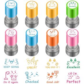 8 Piece Set of Teacher Stamps for Classroom,Teacher Stamps for Grading,Self-Inking Rubber Colorful Stamps for Teacher, Behavior Stamps for Teachers Come with Stamp Ink