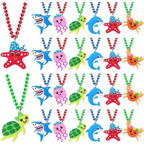 24 Pack Sea Animal Necklace Party Favors for Ocean Themed Baby Shower, Birthday Party Goodie Bag Fillers, School Carnival Rewards, Photography Props, Home Decorations, Classroom Prize