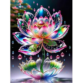 Lotus Diamond Painting Kits for Adults Beginners - Lotus Flowers Diamond Art Kits for Adults, Full Drill DIY 5D Diamond Painting Flowers Gem Art Crafts Kits for Home Wall Decor 12x16 in