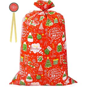 Extra Large Christmas Gifts Bags 56"x36",1 Pcs Jumbo Christmas Gift Bags,Heavy Duty Giant Big XL Xmas Holiday Gift Sack Santa Bags with Tag & Tie,Wrapping Huge Kids Toys Goodie Presents(Red)