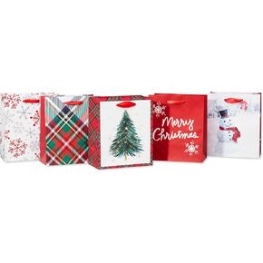 American Greetings Small Christmas Gift Bags, Red, White and Green (5 Bags)