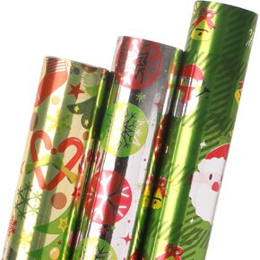 Ribbli Christmas Wrapping Paper 3 Rolls Red White Gift Wrapping Paper Vintage Christmas Candy Cane Printed Assortment - Mini Roll 17 inch x 120 inch(10 feet) Per Roll