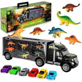Aokesi Car Toys Transport Carrier Truck Dinosaur Toys for 3-12 Years Old Boys and Girls (Includes 6 Dinosaurs and 6 Mini Car)